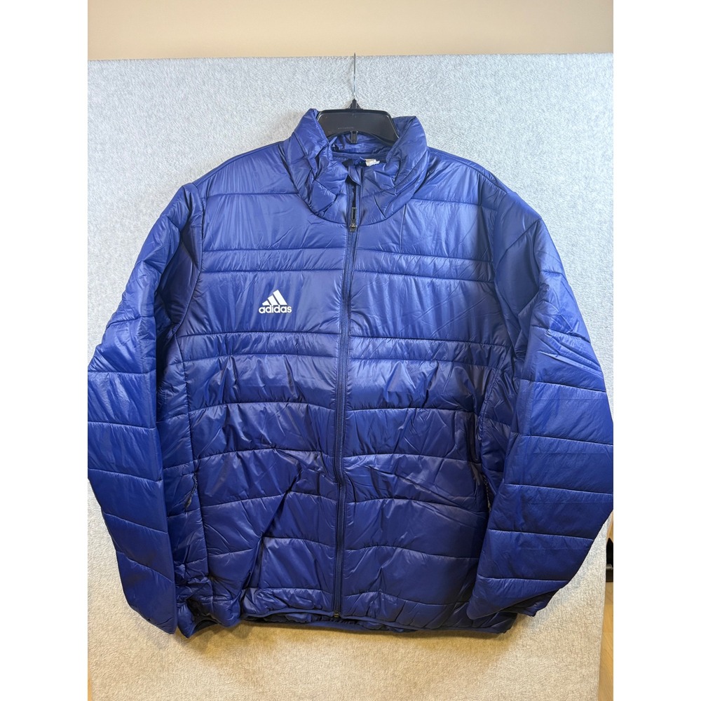 Adidas Mens Puffer Jacket 2XL Royal Blue Full Zip Quilted Lightweight Insulated